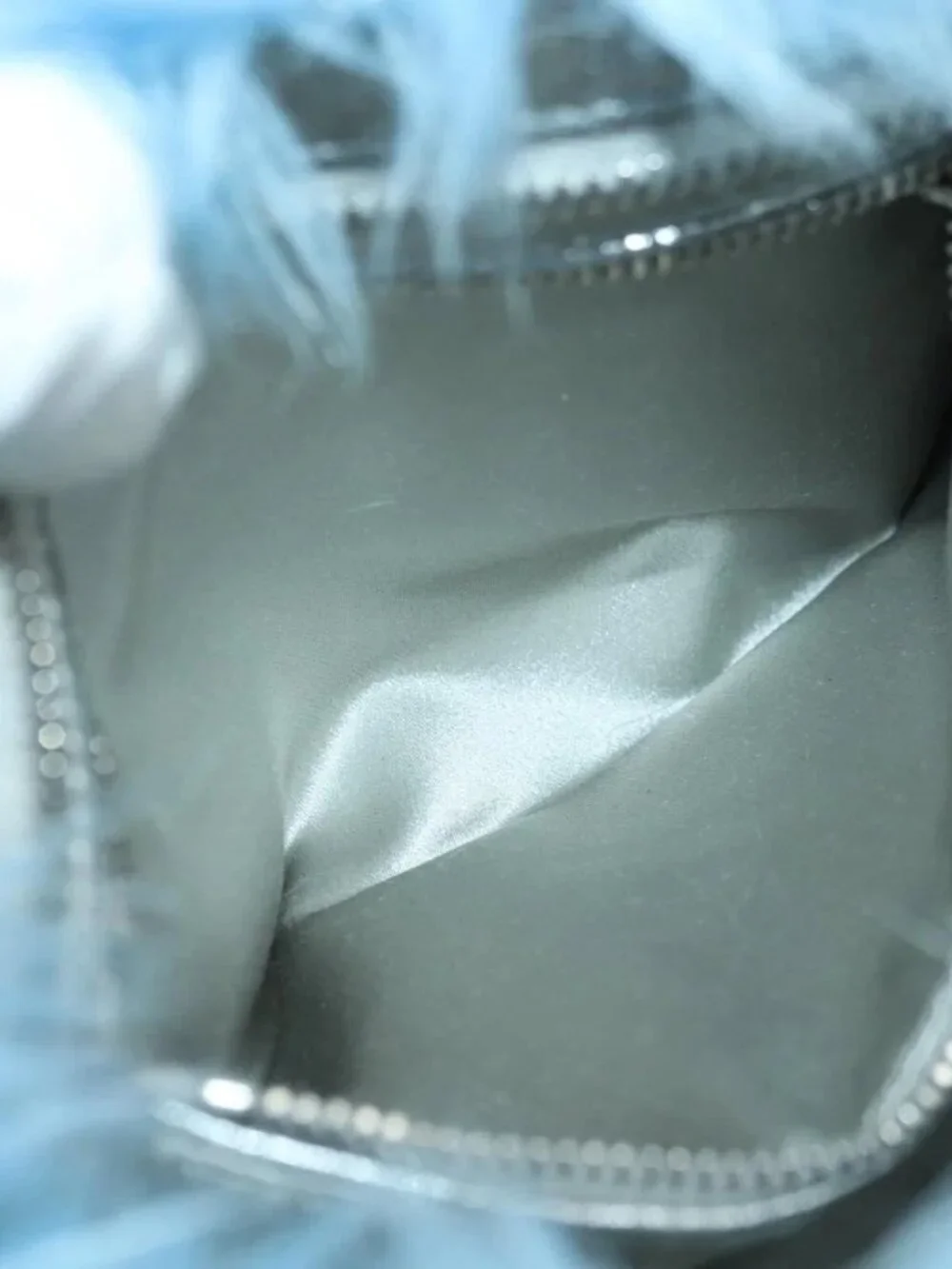 PRADA Clutch Bag Fur Silver Light Blue Auth